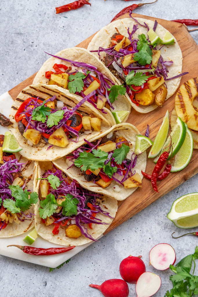 Sweet and Smokey Quinoa Tacos with Potatoes and Grilled Pineapple